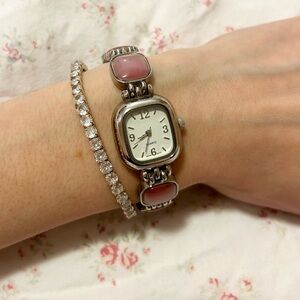 Vintage Pink and Silver working Square Face Watch unique dainty